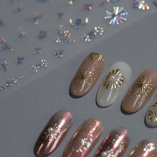 Gold & Silver Moon and Star Nail Stickers, Gold Star Nail Decals (321) - TensorNailArt