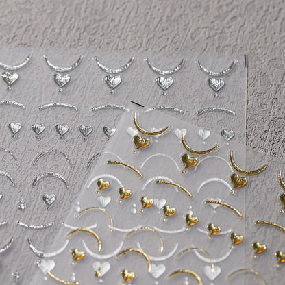 5D Gold & Silver Heart and French Nail Art Stickers (448) - TensorNailArt