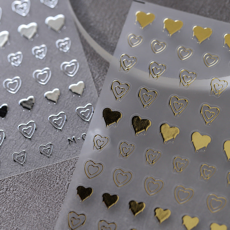 Silver Hollow Heart Nail Art Stickers