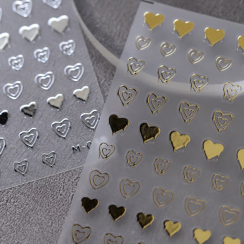 Gold & Silver Hollow Heart Nail Art Stickers (453) - TensorNailArt