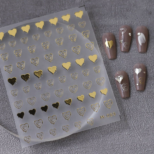 Gold & Silver Hollow Heart Nail Art Stickers (453) - TensorNailArt