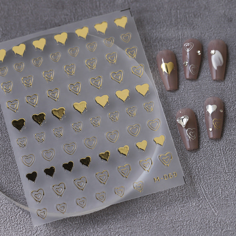 Gold Hollow Heart Nail Art Stickers