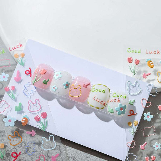 5D Graffiti Nail Decal, Tulip Nail Stickers, Ribbit Embossing Nail Art (73)