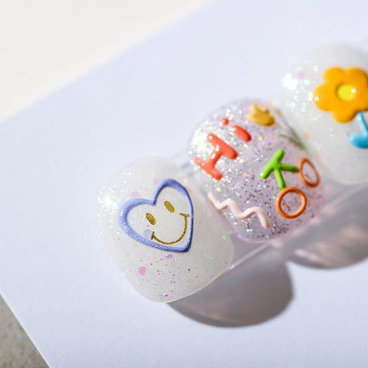 Graffiti Bear Nail Stickers, Cherries Embossing Nail Art, Self Adhesive Nail Stickers (72) - TensorNailArt