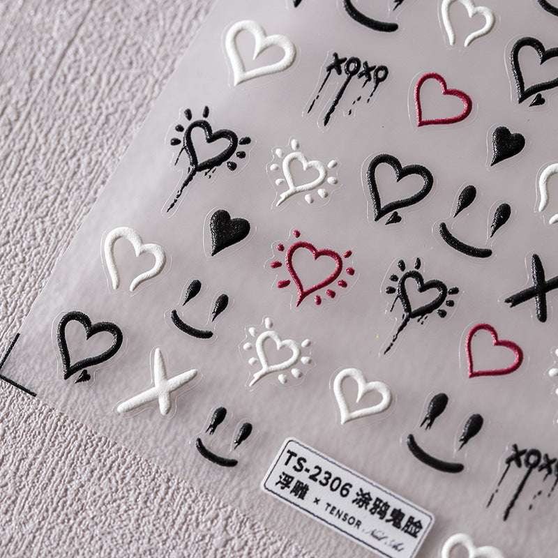5D Graffiti heart nail stickers