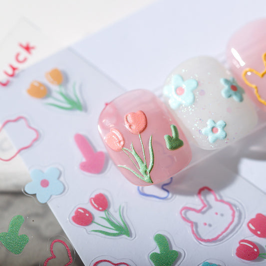 5D Graffiti Nail Decal, Tulip Nail Stickers, Ribbit Embossing Nail Art (73)