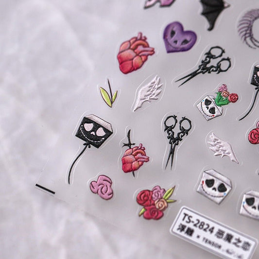 Halloween 5D Nail Stickers: Skull, Wing, Heart Nail Art Stickers (370) - TensorNailArt