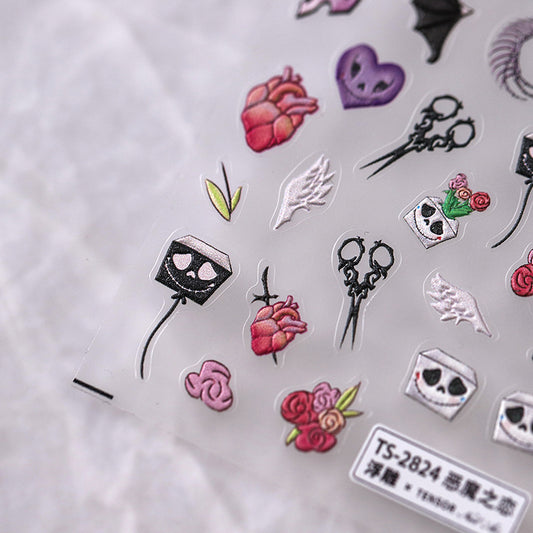 Halloween 5D Nail Stickers: Skull, Wing, Heart Nail Art Stickers (370)