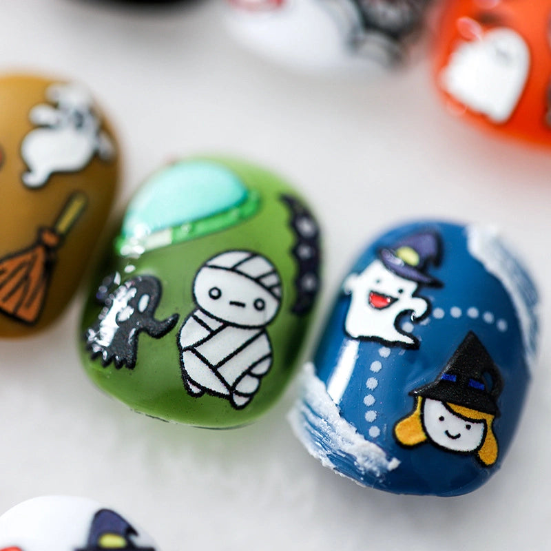 Cute Halloween ghost nail decals with cartoon spirits and festive icons