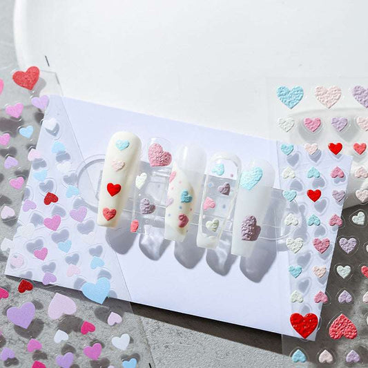 5D Heart Nail Stickers, Red, White, Blue, Pink Heart Nails Decal (48) - TensorNailArt
