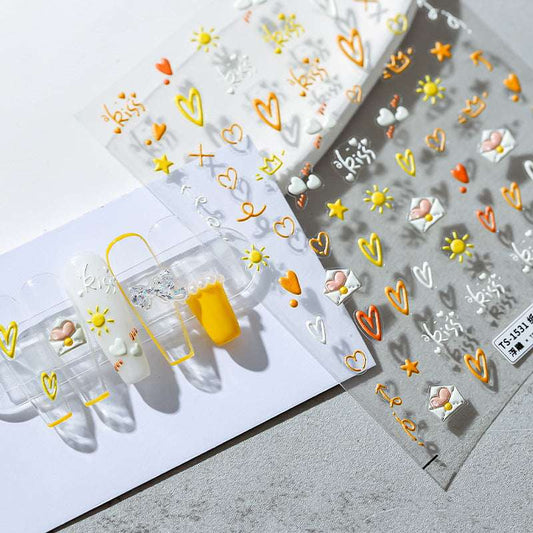 5D Yellow Heart Nail Stickers, Letters Nail Decal (42)