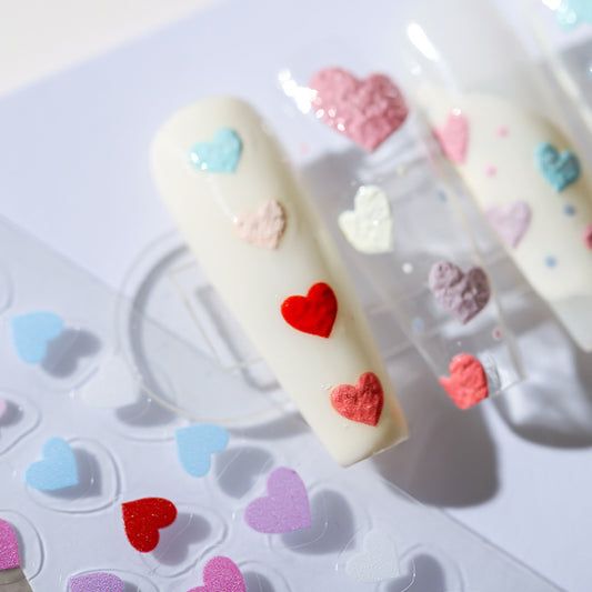 5D Heart Nail Stickers, Red, White, Blue, Pink Heart Nails Decal (48)