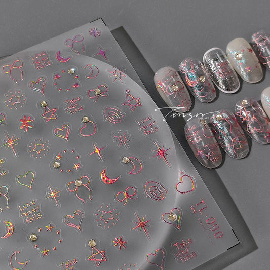 Heart & Star With rhinestone Nail Art Stickers, Bow & Moon Stickers (441) - TensorNailArt