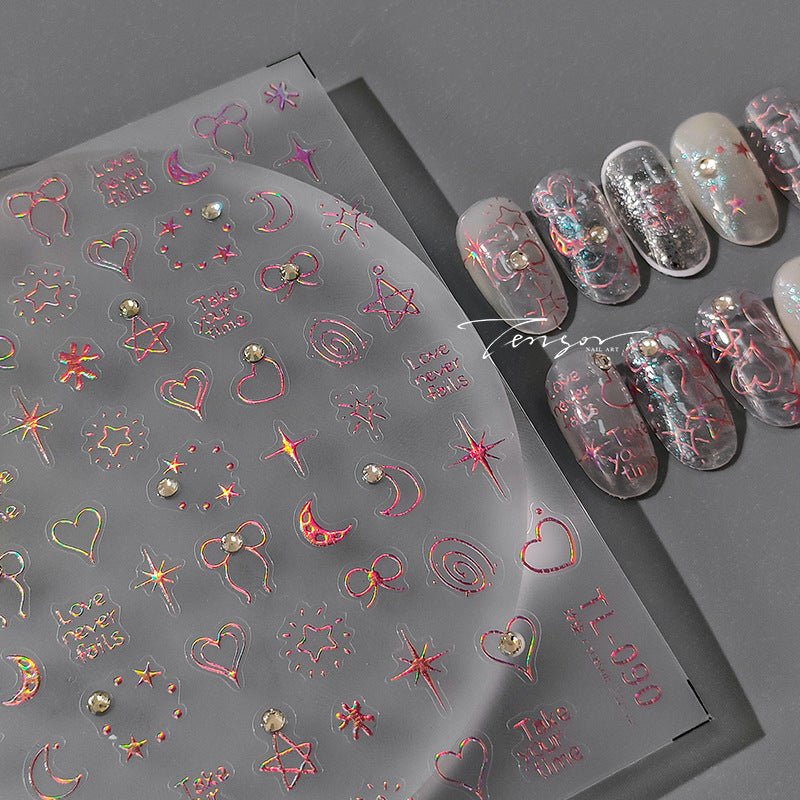 Heart & Star With rhinestone Nail Art Stickers, Bow & Moon Stickers (441) - TensorNailArt