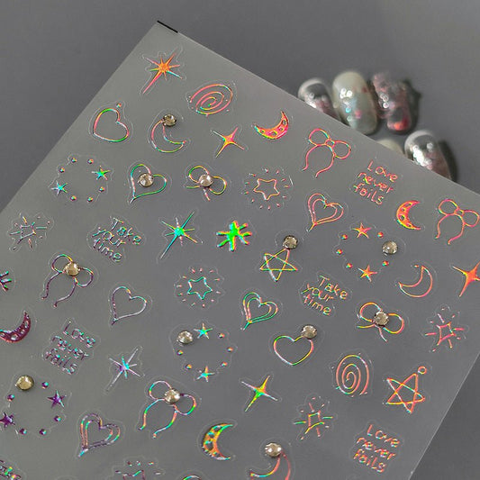 Heart & Star With rhinestone Nail Art Stickers, Bow & Moon Stickers (441) - TensorNailArt
