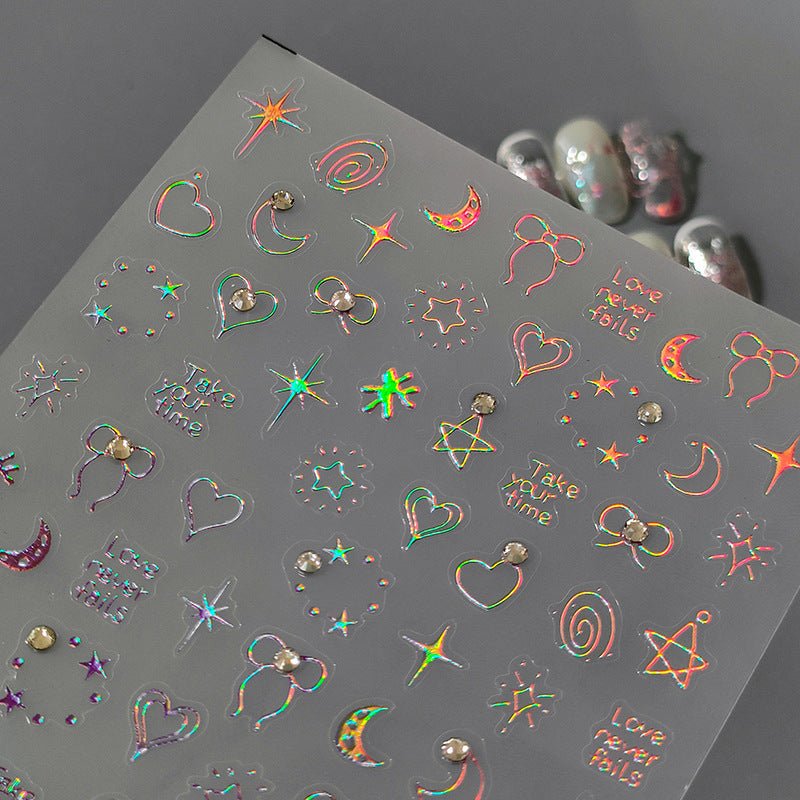 Heart & Star With rhinestone Nail Art Stickers, Bow & Moon Stickers (441) - TensorNailArt