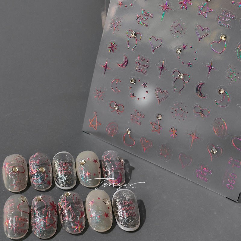 Heart & Star With rhinestone Nail Art Stickers, Bow & Moon Stickers (441) - TensorNailArt