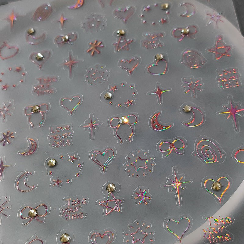Heart & Star With rhinestone Nail Art Stickers, Bow & Moon Stickers (441) - TensorNailArt