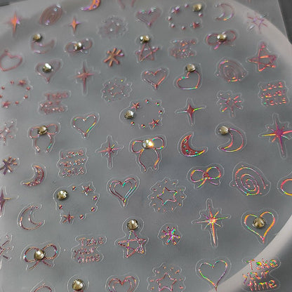 Heart & Star With rhinestone Nail Art Stickers, Bow & Moon Stickers (441) - TensorNailArt