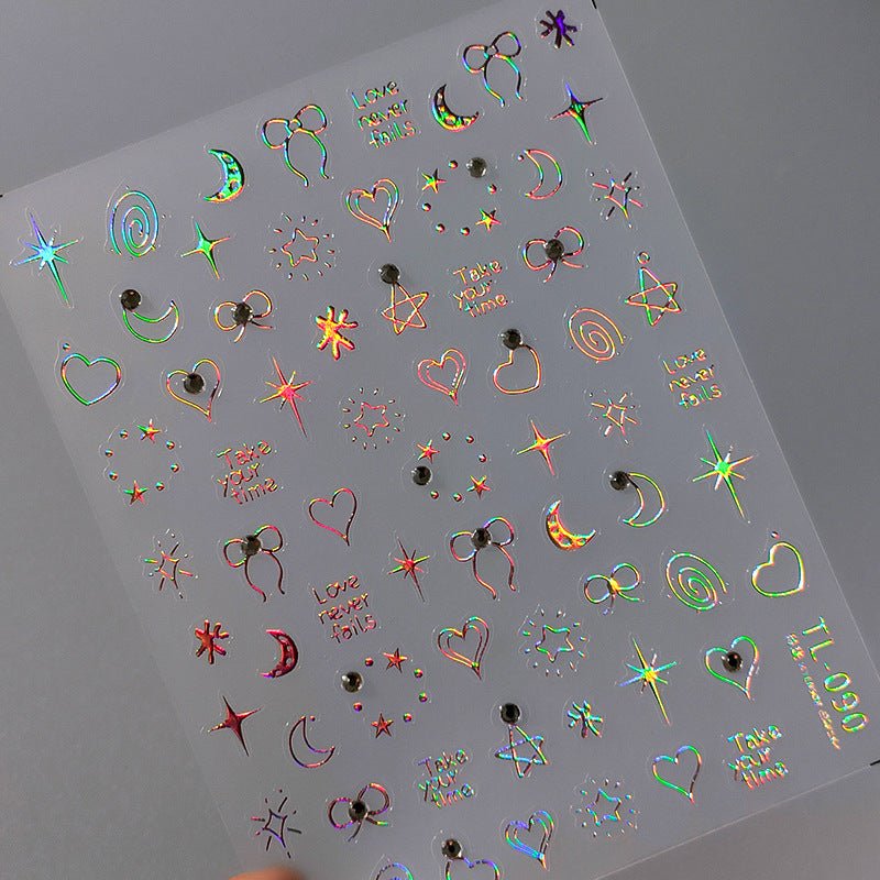 Heart & Star With rhinestone Nail Art Stickers, Bow & Moon Stickers (441) - TensorNailArt