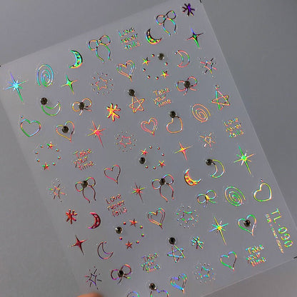 Heart & Star With rhinestone Nail Art Stickers, Bow & Moon Stickers (441) - TensorNailArt