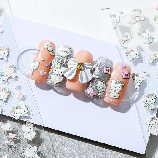 5D Leopard Hello kitty Nail Sticker, Cartoon Kitty Meow Nail Art Stickers (04)