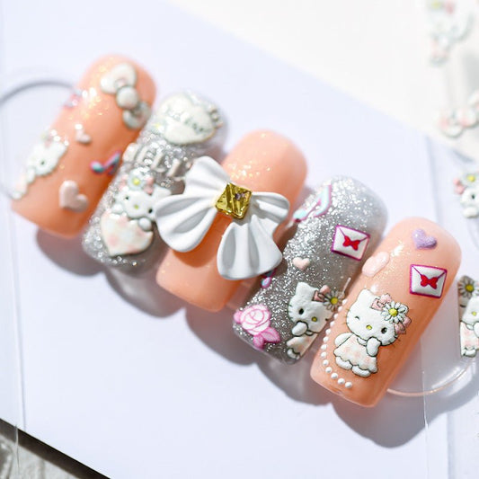 5D Leopard Hello kitty Nail Sticker, Cartoon Kitty Meow Nail Art Stickers (04) - TensorNailArt