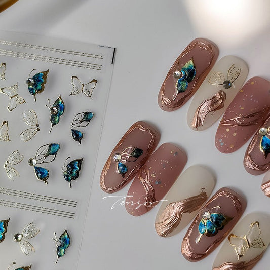 Hollow Butterfly Nail Art Sticker, Green Butterfly Nail Sticker Decal (415) - TensorNailArt