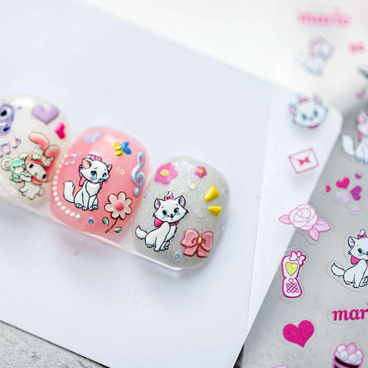 5D White Cat Nail Stickers, DIY Nail Art Decals, Embossed (19) - TensorNailArt