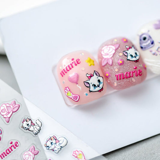 5D White Cat Nail Stickers, DIY Nail Art Decals, Embossed (19) - TensorNailArt