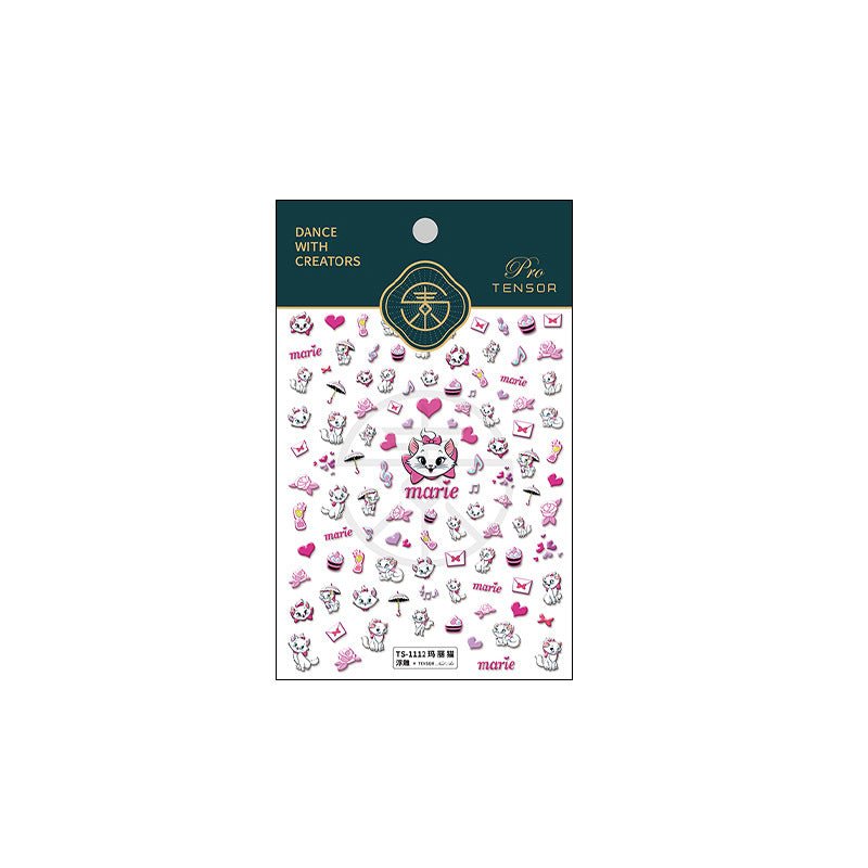 5D White Cat Nail Stickers, DIY Nail Art Decals, Embossed (19) - TensorNailArt
