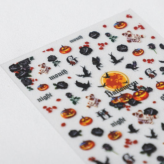 Mummy Bear Nail Art Sticker, Black Blood Rose Nail Sticker Decal - TensorNailArt
