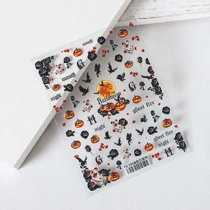 Mummy Bear Nail Art Sticker, Black Blood Rose Nail Sticker Decal - TensorNailArt