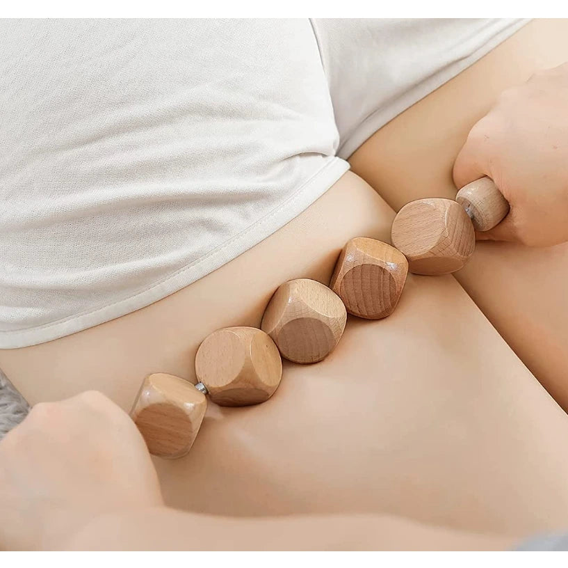 Natural wooden anti-cellulite roller massager tool