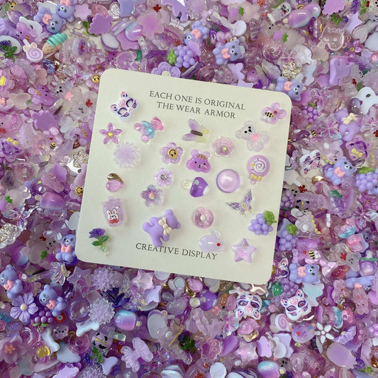 Purple Cartoon Mix Resin Nail Charms, Resin Charms for Acrylic Nail Decoration DIY Crafts - TensorNailArt