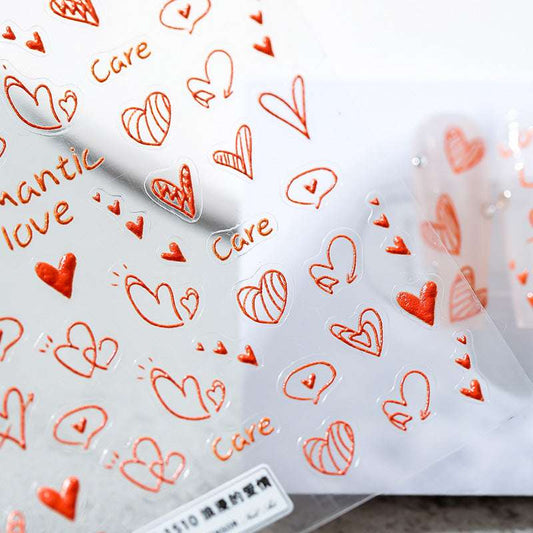 5D Red Heart Nail Stickers, Letters Nail Decal (43)