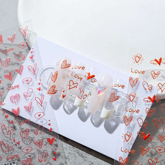 5D Red Heart Nail Stickers, Letters Nail Decal (43)