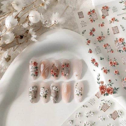 Red & White Rose Nail Stickers