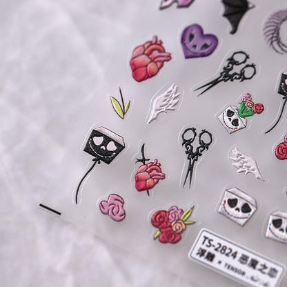 Skulls and bats nail art