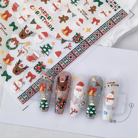 Snowman Nail Art Stickers, Deer Nail Stickers Decals (374) - TensorNailArt