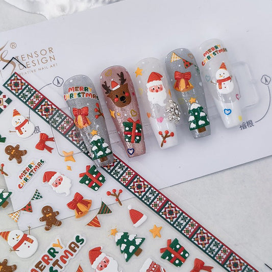Snowman Nail Art Stickers, Deer Nail Stickers Decals (374) - TensorNailArt