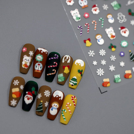 Snowy Christmas Nail Art Stickers, Candy Cane, Christmas Sock Nail Stickers (384) - TensorNailArt