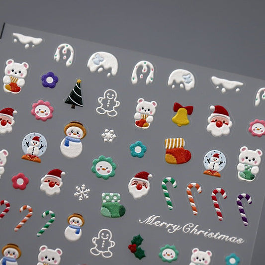 Snowy Christmas Nail Art Stickers, Candy Cane, Christmas Sock Nail Stickers (384) - TensorNailArt