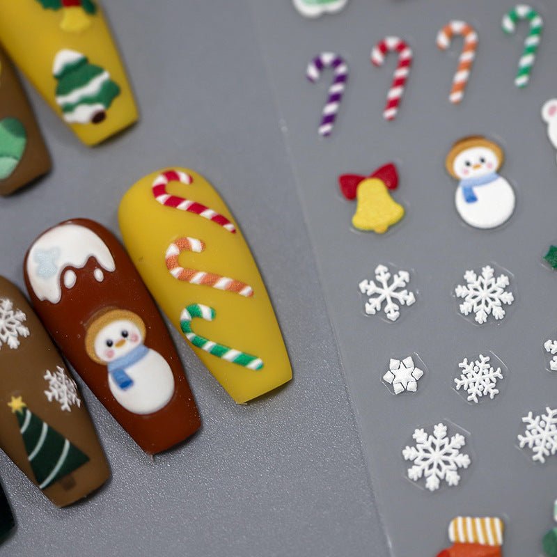 Snowy Christmas Nail Art Stickers, Candy Cane, Christmas Sock Nail Stickers (384) - TensorNailArt