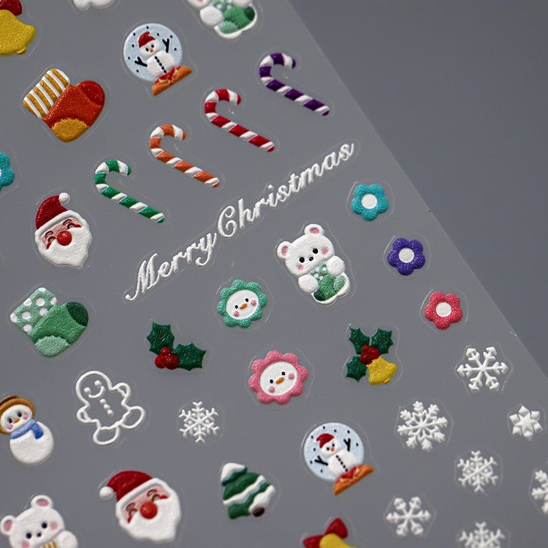 Snowy Christmas Nail Art Stickers, Candy Cane, Christmas Sock Nail Stickers (384) - TensorNailArt