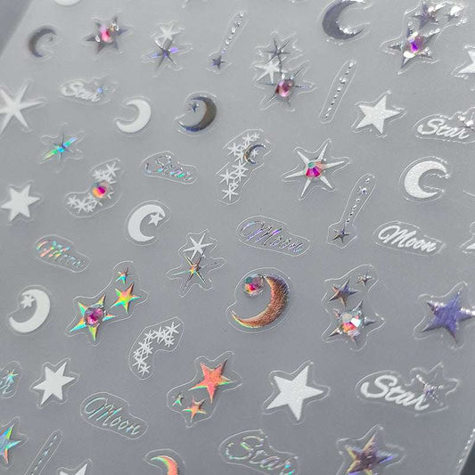 Star And Moon Nail Stickers, Diamond Nails Art Decal(442） - TensorNailArt