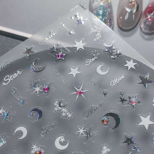 Star And Moon Nail Stickers, Diamond Nails Art Decal(442） - TensorNailArt