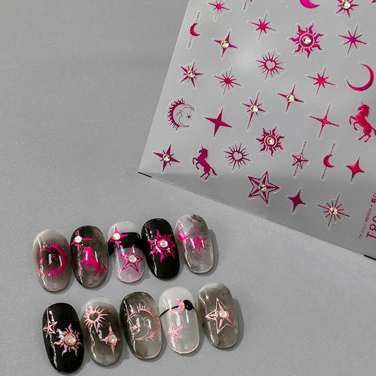 Star & Moon with Rhinestone Nail Art Stickers (444) - TensorNailArt