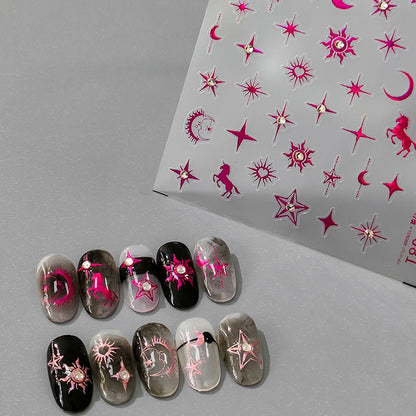 Star & Moon with Rhinestone Nail Art Stickers (444) - TensorNailArt