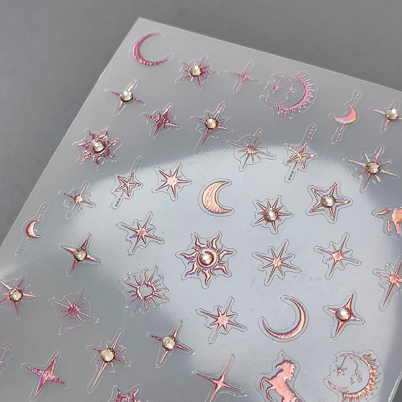 Star & Moon with Rhinestone Nail Art Stickers (444) - TensorNailArt